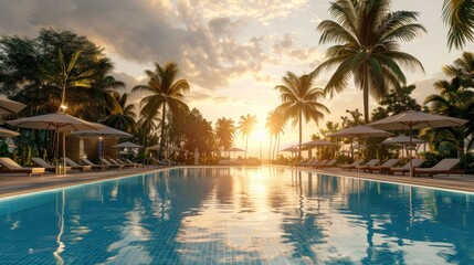 Fototapeta premium Luxury hotel with a luxurious swimming pool in the afternoon