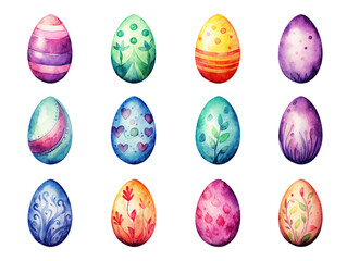 Hand painted Easter egg with flowers and leaves shapes and many color, isolated background