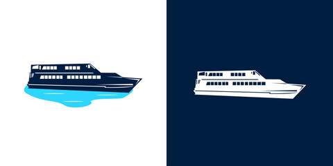 Cruise ship blue silhouette vector. Water sea transportation icon illustration