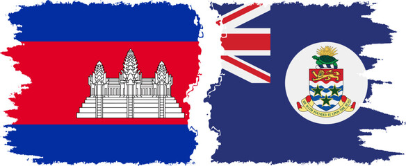 Cayman Islands and Cambodia grunge flags connection vector