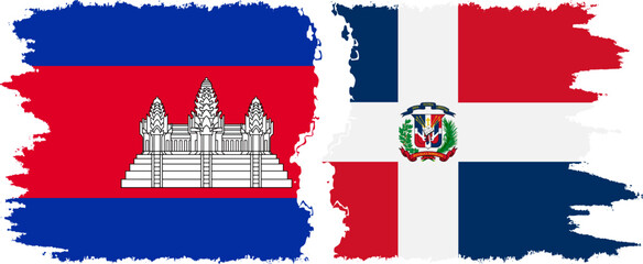 Obraz premium Dominican Republic and Cambodia grunge flags connection vector