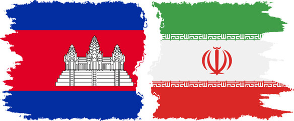 Iran and Cambodia grunge flags connection vector