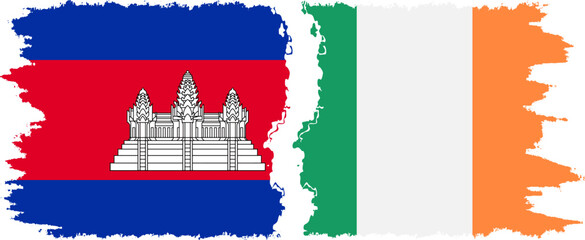 Obraz premium Ireland and Cambodia grunge flags connection vector