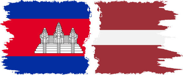 Latvia and Cambodia grunge flags connection vector