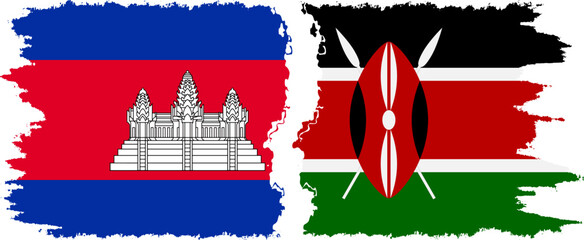 Kenya and Cambodia grunge flags connection vector