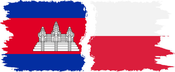 Poland and Cambodia grunge flags connection vector