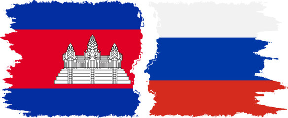 Russia and Cambodia grunge flags connection vector