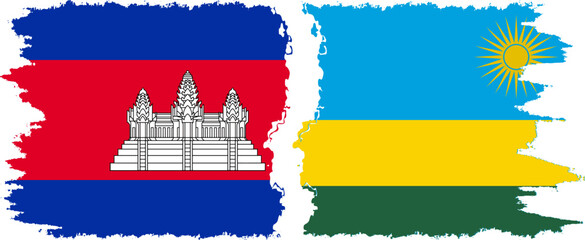 Rwandan and Cambodia grunge flags connection vector