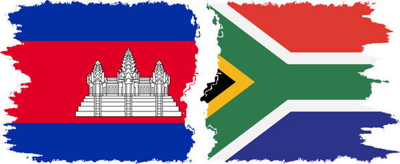 South Africa and Cambodia grunge flags connection vector