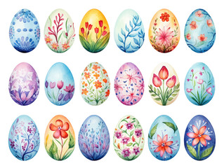 Hand painted Easter egg with flowers and leaves shapes and many color, isolated background
