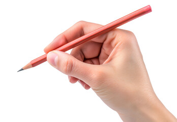 hand holding pencil on transparent background