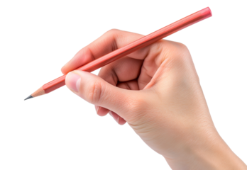 hand holding pencil on transparent background