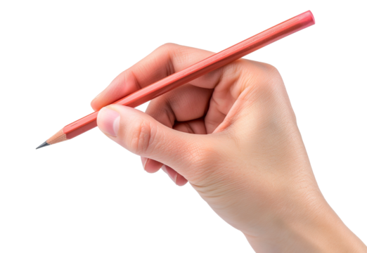 hand holding pencil on transparent background