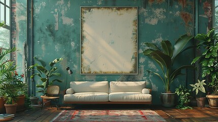 Antique Atmosphere: Wall Poster Mockup in Grungy Interior Scene