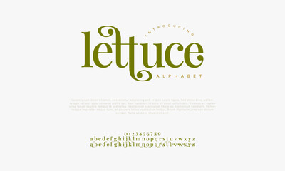 Lettuce premium luxury elegant alphabet letters and numbers. Vintage wedding typography classic serif font decorative vintage retro. creative vector illustration