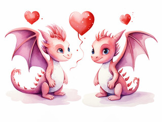 Set of watercolor cute pet animals couple for sticker valentin's day vector illustration