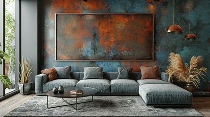 Rugged Radiance: Wall Poster Mockup in Interior with Old Furniture
