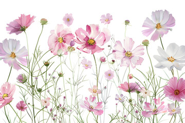 Watercolor cosmos clipart with delicate pink and white flowers
