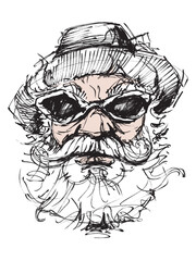 Portrait of a man with glasses and a beard. Graphic drawing of a human head. Face sketch. Hand drawing