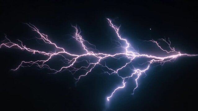 Dark background with lightning and thunder. Lightning forms the background in a realistic manner. A powerful charge causes many sparks