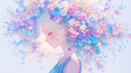 カラフルな花の少女、水彩アート15
