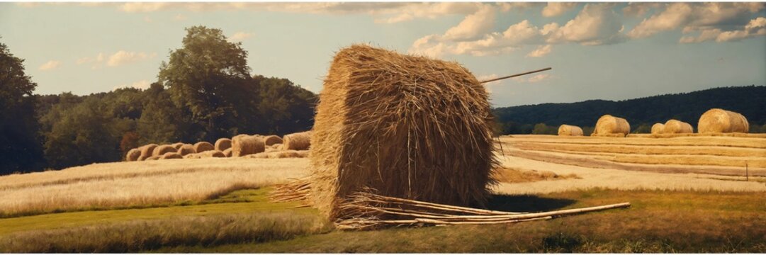 A haystack in a field.