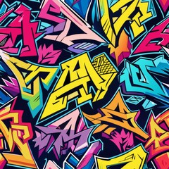 Seamless pattern of graffiti-style lettering and urban street art elements, Generative AI
