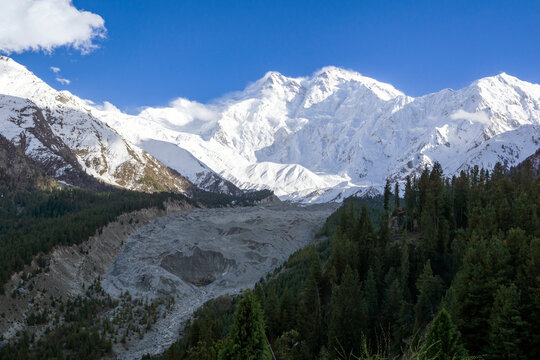 Majestic view of Nang Parbat from nearest lodge. Nanga Parbat meaning "naked mountain" in Urdu and locally called Diamer, or "King of the Mountains". 