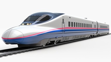 Naklejka premium Modern high-speed train with a sleek design on a white background, highlighting advanced transportation and technological innovation