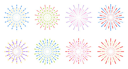 colorful line spiral fireworks collection flat illustration