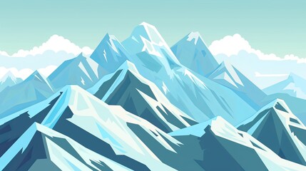 Fototapeta premium illustration of blue snowy mountain peaks under a clear sky, perfect for travel and adventure themes.
