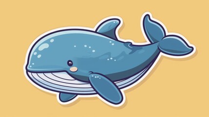 Cute cartoon whale illustration with a happy expression and vibrant blue color against a yellow background. Ideal for children's content.