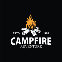 Vintage Burning bonfire with a large flame for camping logo design