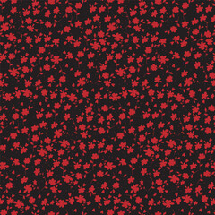 Floral seamless pattern with small red flowers on a ivory black background