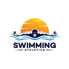 modern swimming sport logo vector template illustration design