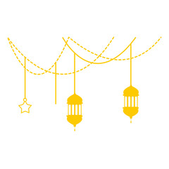 Ramadan Lantern Decoration. Gold Hanging Islamic Ornament. Vector Illustration.