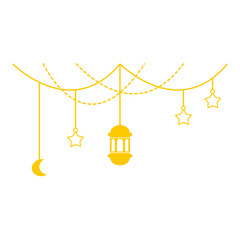 Ramadan Lantern Decoration. Gold Hanging Islamic Ornament. Vector Illustration.