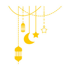 Ramadan Lantern Decoration. Gold Hanging Islamic Ornament. Vector Illustration.