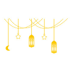 Ramadan Lantern Decoration. Gold Hanging Islamic Ornament. Vector Illustration.