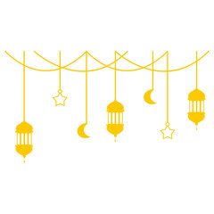 Ramadan Lantern Decoration. Gold Hanging Islamic Ornament. Vector Illustration.