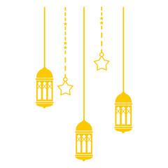 Ramadan Lantern Decoration. Gold Hanging Islamic Ornament. Vector Illustration.