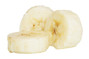 three slices of delicious banana peeled isolated transparent