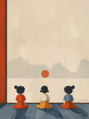 kids playing illustration in minimalist style. AI generated