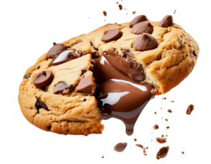 chocolate chip cookie split with chocolate filling