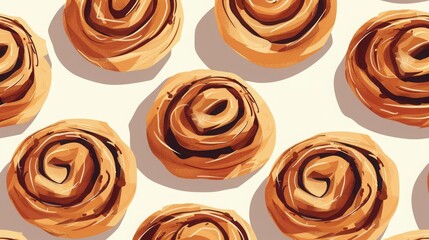 Fototapeta premium pattern of delicious, freshly baked cinnamon rolls, perfect for food background or bakery themed designs.