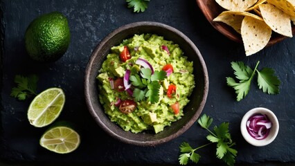 Avocado Dip Presentation, A Colorful Spread with Various Dipping Accessories and Fresh Ingredients