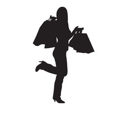 Silhouette of Woman Shopping. Isolated on White Background. Vector Illustration.