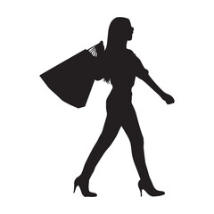 Silhouette of Woman Shopping. Isolated on White Background. Vector Illustration.
