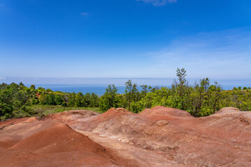 Red soil. Waimea Canyon Basalt / Napali Member / Lava flows, Kauai, Hawaii

