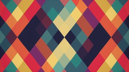 Vibrant abstract geometric pattern with colorful diamond shapes. Modern digital art with bold hues and intricate design for creative backgrounds or designs.